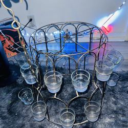 Vintage Gold Glass Cup Chandelier / Drink Caddy