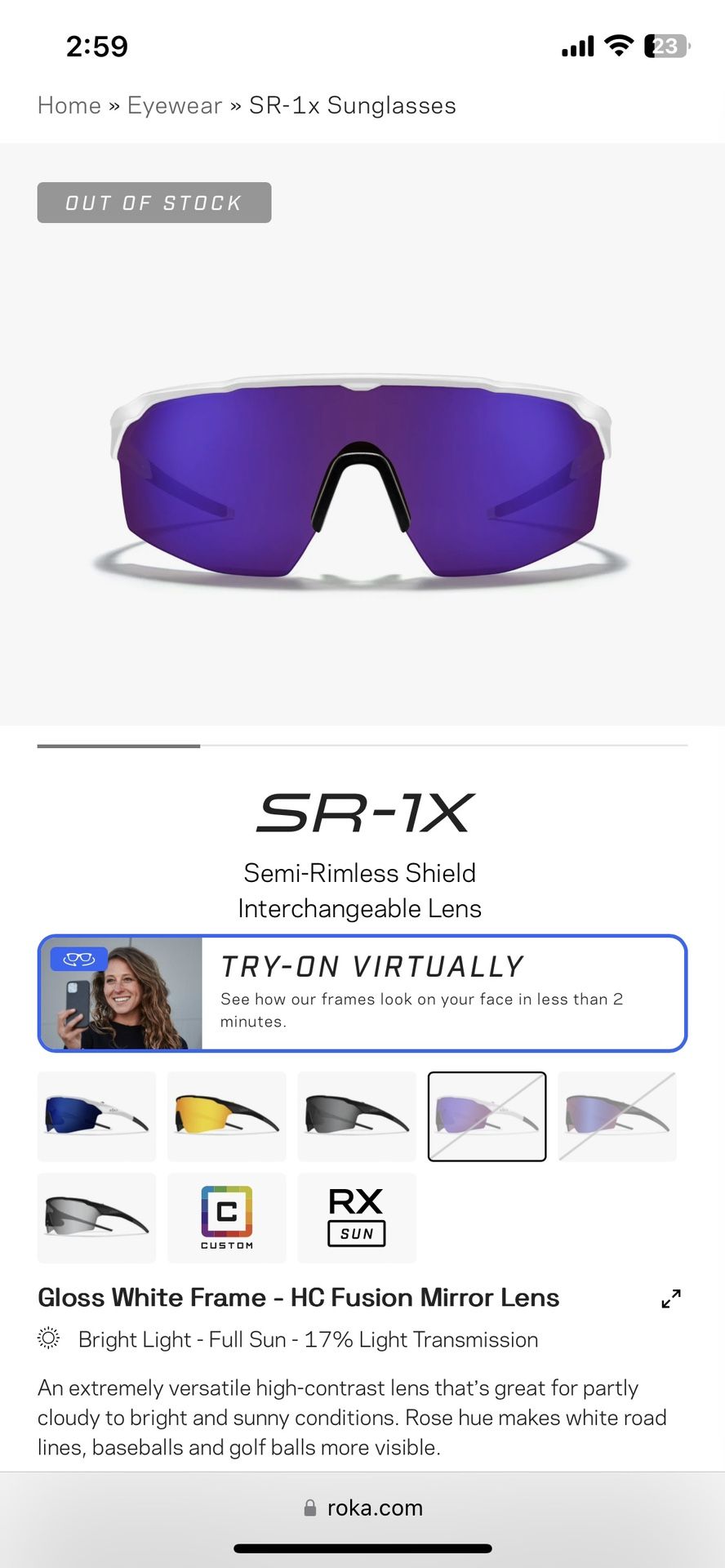 Roka SR-1X Semi Rimless Shield Sunglasses