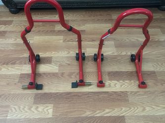 Red Motorcycle Paddock Stand Set Front and Rearm