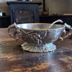 Vintage Arthur Court Aluminum Grape Gravy Boat with Leaf Ladle (2-Piece Set)