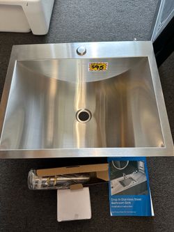 New Lordear 21"×17" Drop in Vanity Bathroom Sink Rectangle Stainless Steel Topmount Lavatory Sink Basin w/ Drain