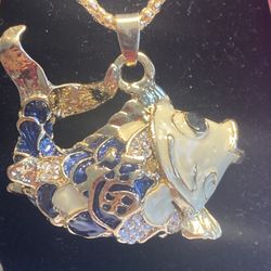 Betsey Johnson Designer Crystal Fish Pendant Gold Tone Necklace  Length  22 Inches. New With Tag