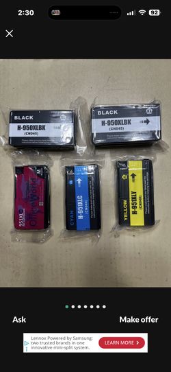 ( 5 PACK  ) 950XL / 951XL Ink Cartridge Replacement for HP Office Pro 8600  and Others Models. ( 5pack ) 1 Cyan, 1 Magenta, 1 Yellow & 2 Black ink .