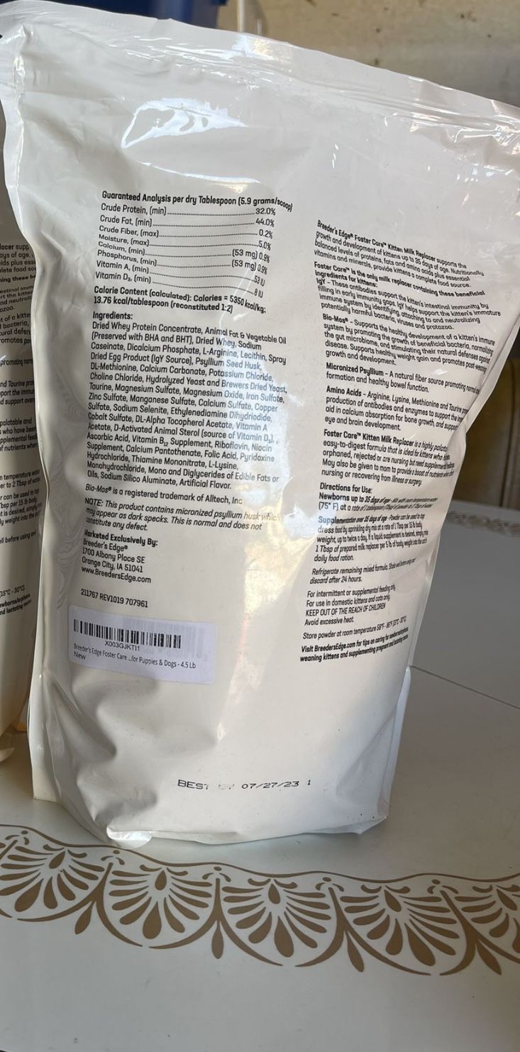 Breeder’s Edge Foster Care Kitten Milk Replacer 4.5lb Bag Pet Food for