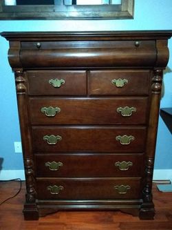 Solid Wood Tall Dresser
with real leather top!