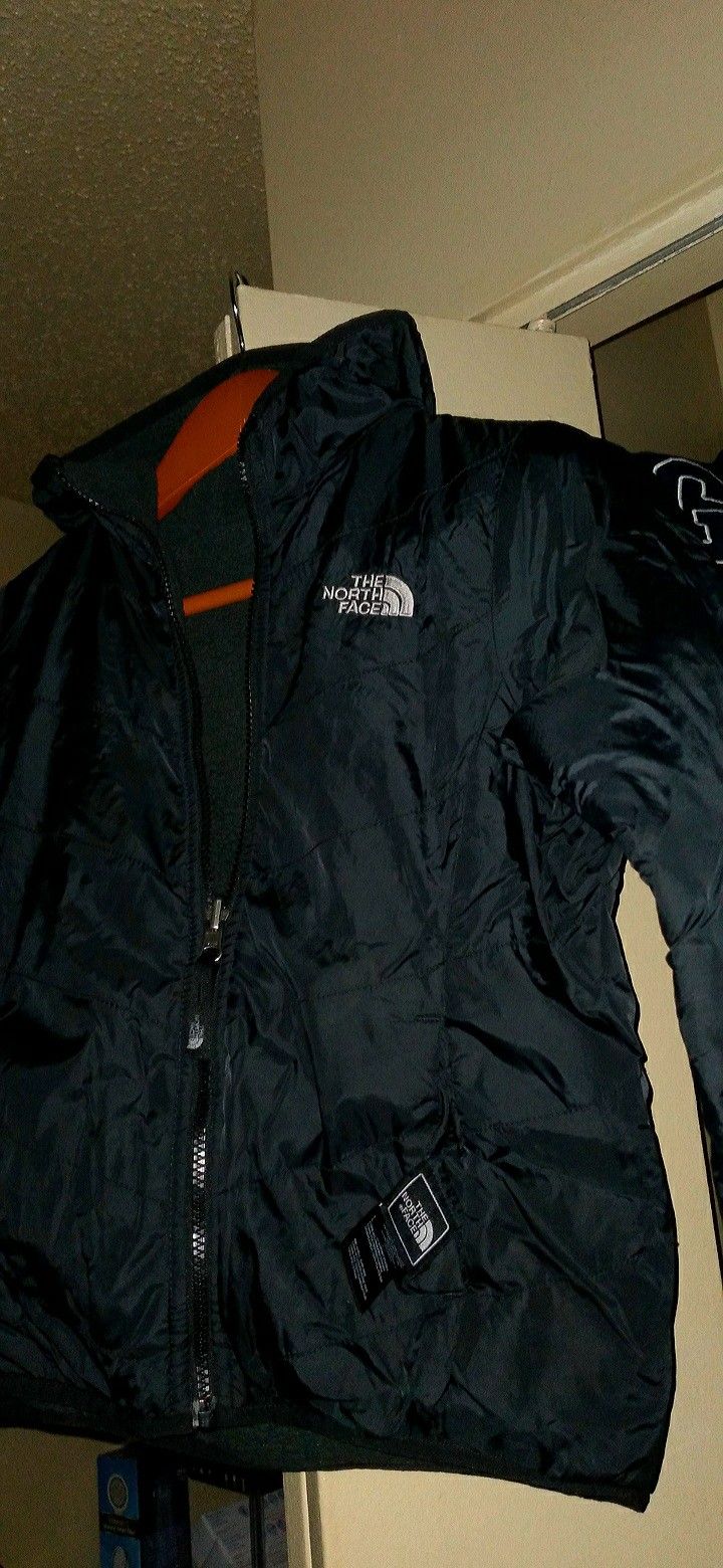 North Face Kids Jackets 2 in 1 reversible winter Jackets, #1 Blck one sz 7/8 Girls $65 or #2 Toddler Blue Stripes sz 18-24m $49.99