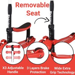 BTExpert Kids 3-Wheel LED Scooter w/ Removable Seat & Adjustable Height - NEW