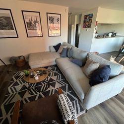 Modern L-Shaped Sectional Sofa - Light Grey / Sand