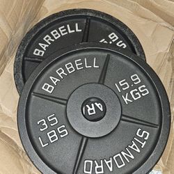 Two New 35lbs Olympic 2inch Weight Plates. 