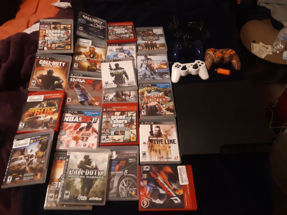 Ps3 plenty of games 3 controllers 160gb hdmi & power cord included.