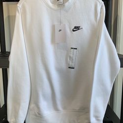 NEW Nike Sportswear Club Fleece Men's Small Crew - White/Black (BV2662-100)