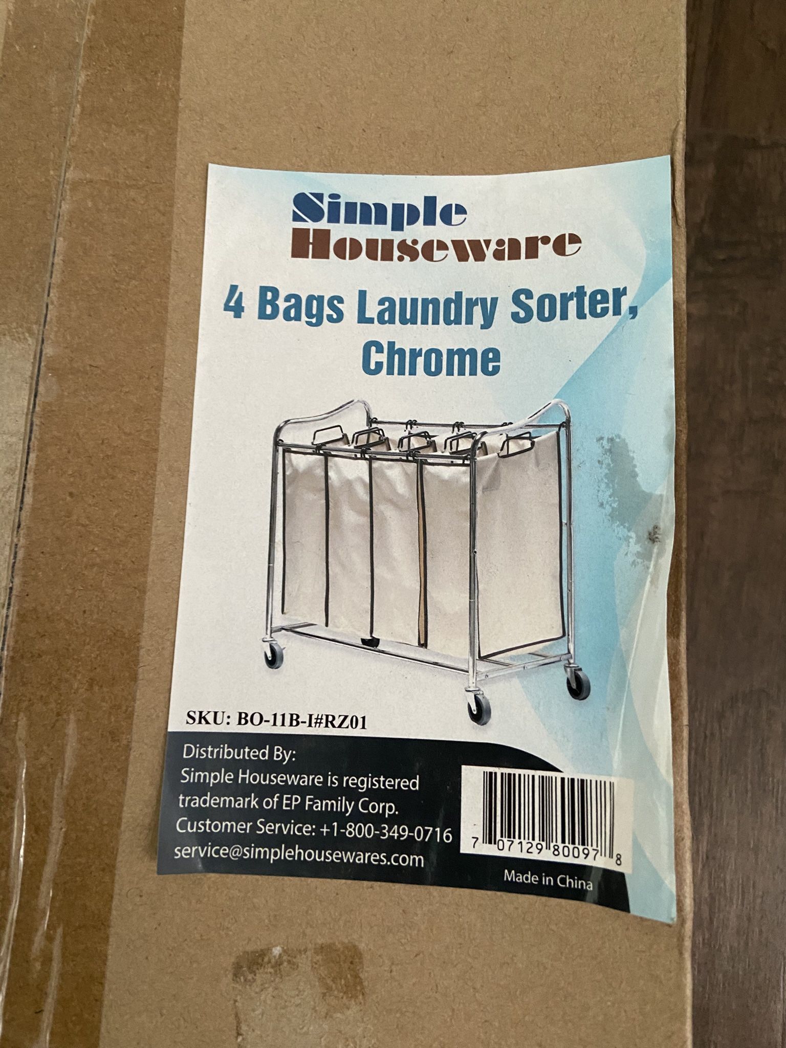 Simplehouseware 4-Bag Heavy Duty Rolling Laundry Sorter Cart, Chrome