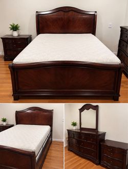 Queen Bedroom Set – Bed, Dresser, Mirror & 1 Nightstands