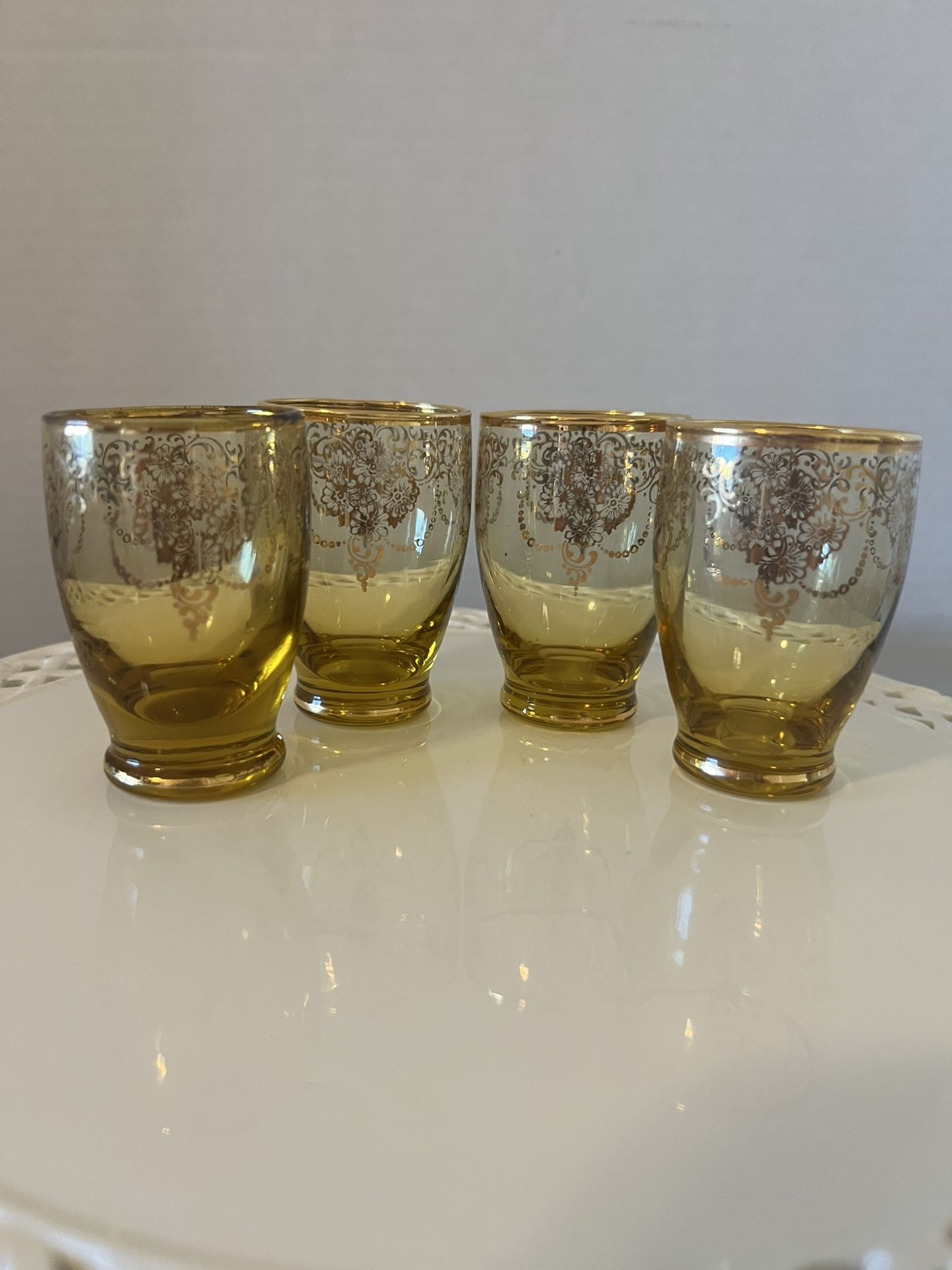 Laguna Murano Venezia Hand Blown Set Of 4 Cordial/Shot Glasses VTG Amber Glass
