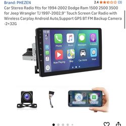 Car Stereo Radio fits for 1 Dodge Ram 1 3500 for Jeep Wrangler TJ 1997–2002,9'' Touch Screen Car Radio with Wireless Carplay Android A