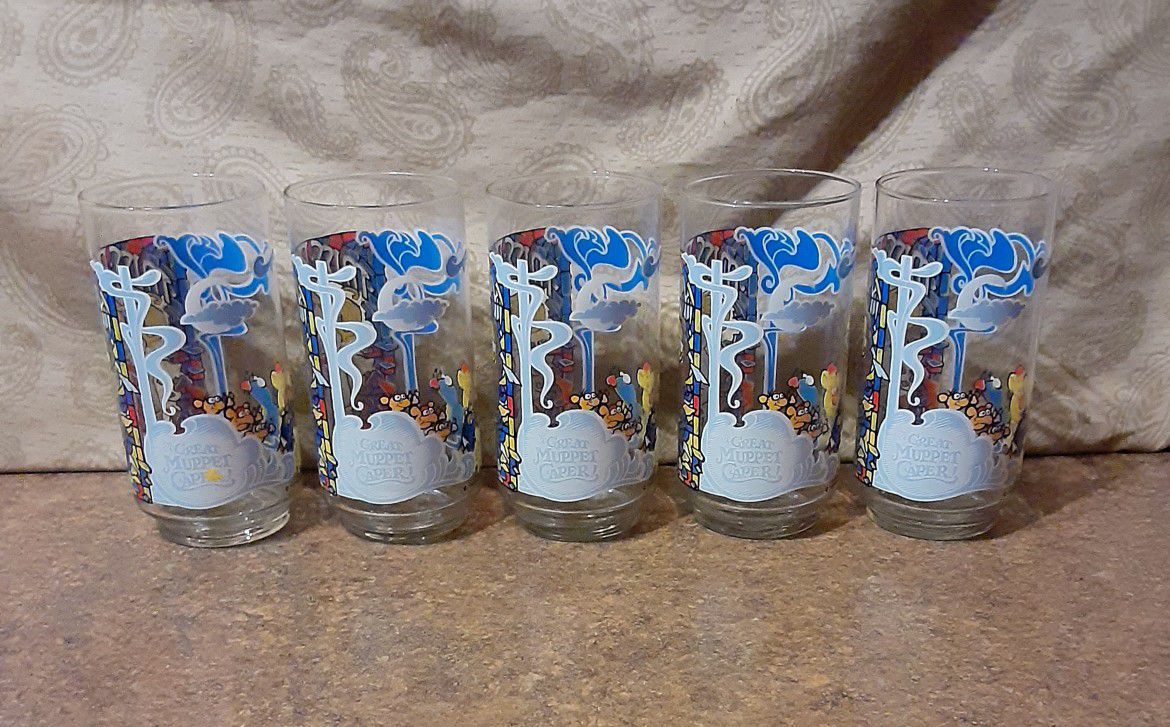 Vintage 1981 Miss Piggy "The Great Muppet Caper" Henson/McDonald's Collectible Glass (Lot of 5) - VGC