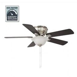 Hampton Bay Hawkins III 44 in. LED Indoor Brushed Nickel Flush Mount Ceiling Fan - New