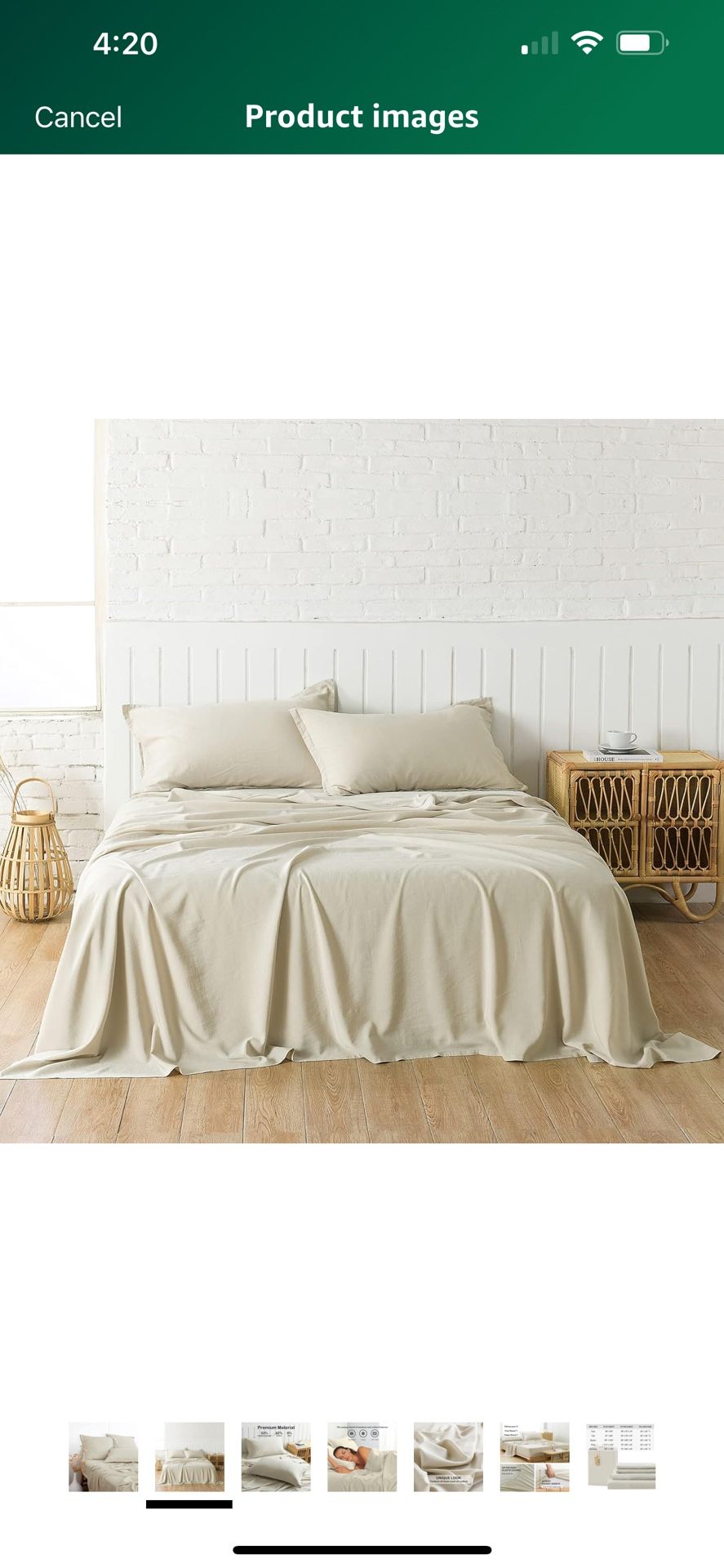 Bamboo, Cotton, Linen Blend Full Size Bed Sheets