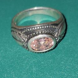 Beautiful 925 Silver Ring Pink Stone