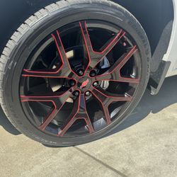 305/35r24 Tires and wheels (black and red 6 lug)
