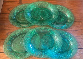 Green Depression Glass Plates Set of 6