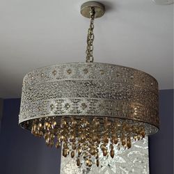 Metal and Bronze Beaded Flower Design Pendant Chandelier