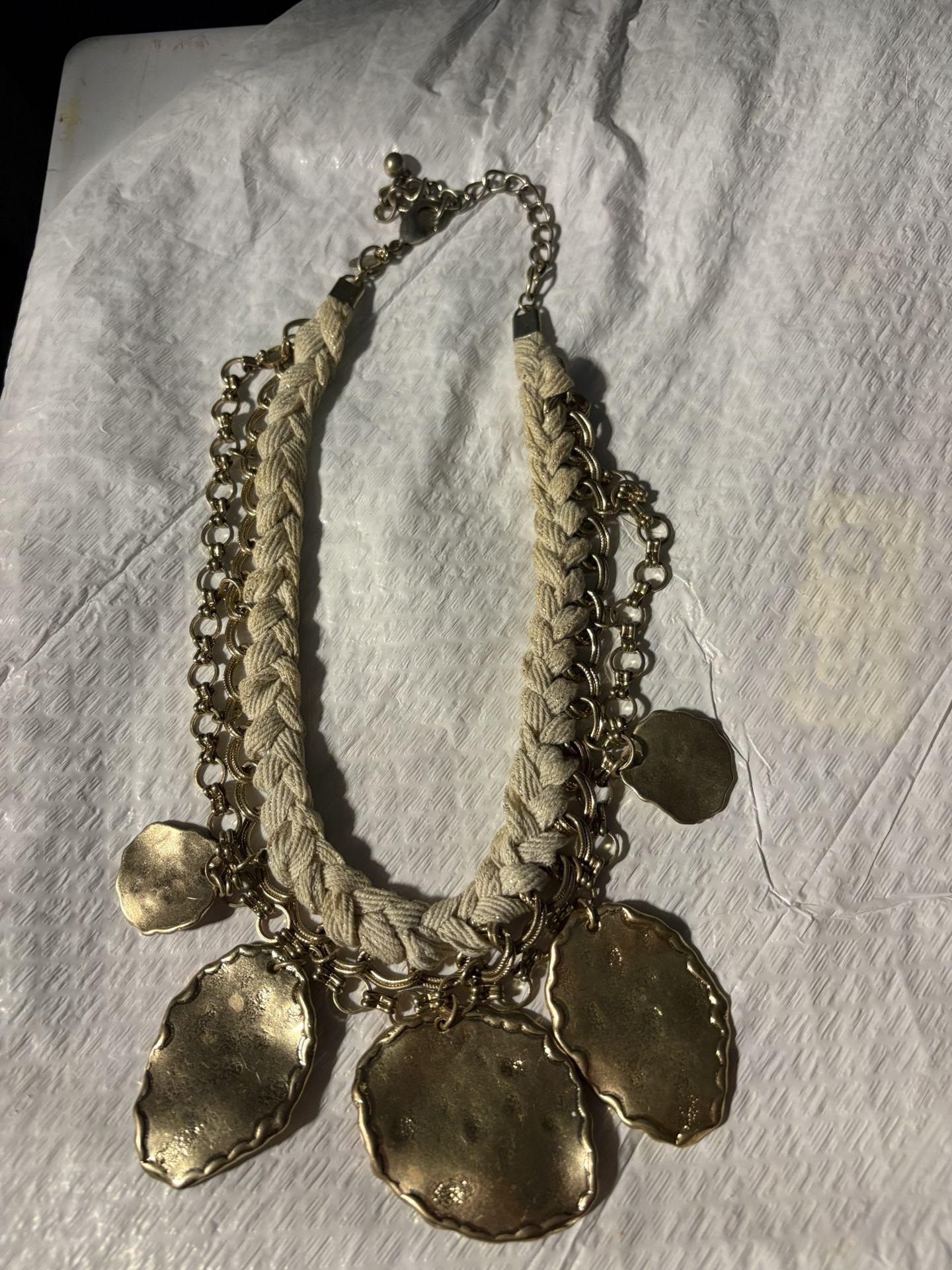 Chicos Bib Style Gold Tone Collar Bangle Gypsy Coins Necklace