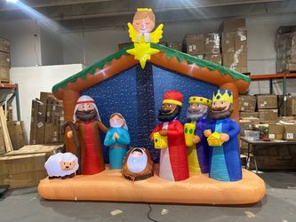 New 12FT Christimas Inflatable Nativity Scene Decorations Outdoor with Built-in LEDs Lights, Large Blow Up with Baby Jesus, Perfect for Outside/Indoor