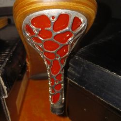 Red Wodden Heels With Stylish Metal Lace Heel