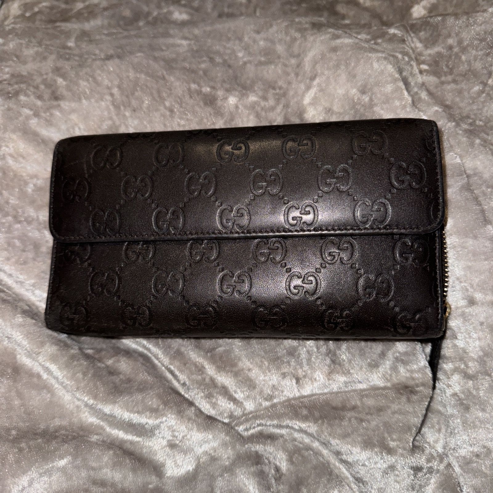 Gucci Guccissima Dark Brown Leather Zip Around And Snap Wallet