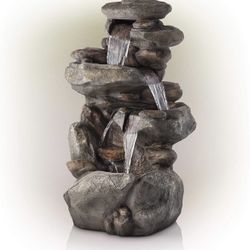 Alpine Corporation Alpine WIN316 Waterfall 4-Tiered Rock Fountain w/LED Lights, 40 Inch Tall, Pack of 1, Beige