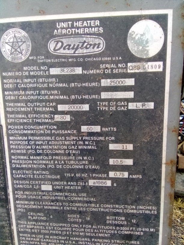 Dayton Liquid Propane Unit Heater