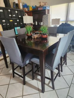 Dark Wood Counter Height Dining Table with 6 Chairs