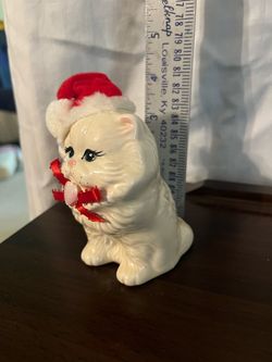 Ceramic Christmas Cat Figurine with Santa Hat