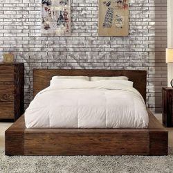 RUSTIC NATURAL TONES PLATFORM STYLE BED QUEEN CAL EASTERN KING SIZE BED FRAME
