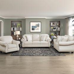 3pc Beige Sofa & Loveseat + Chair Set - Free Delivery Promo 