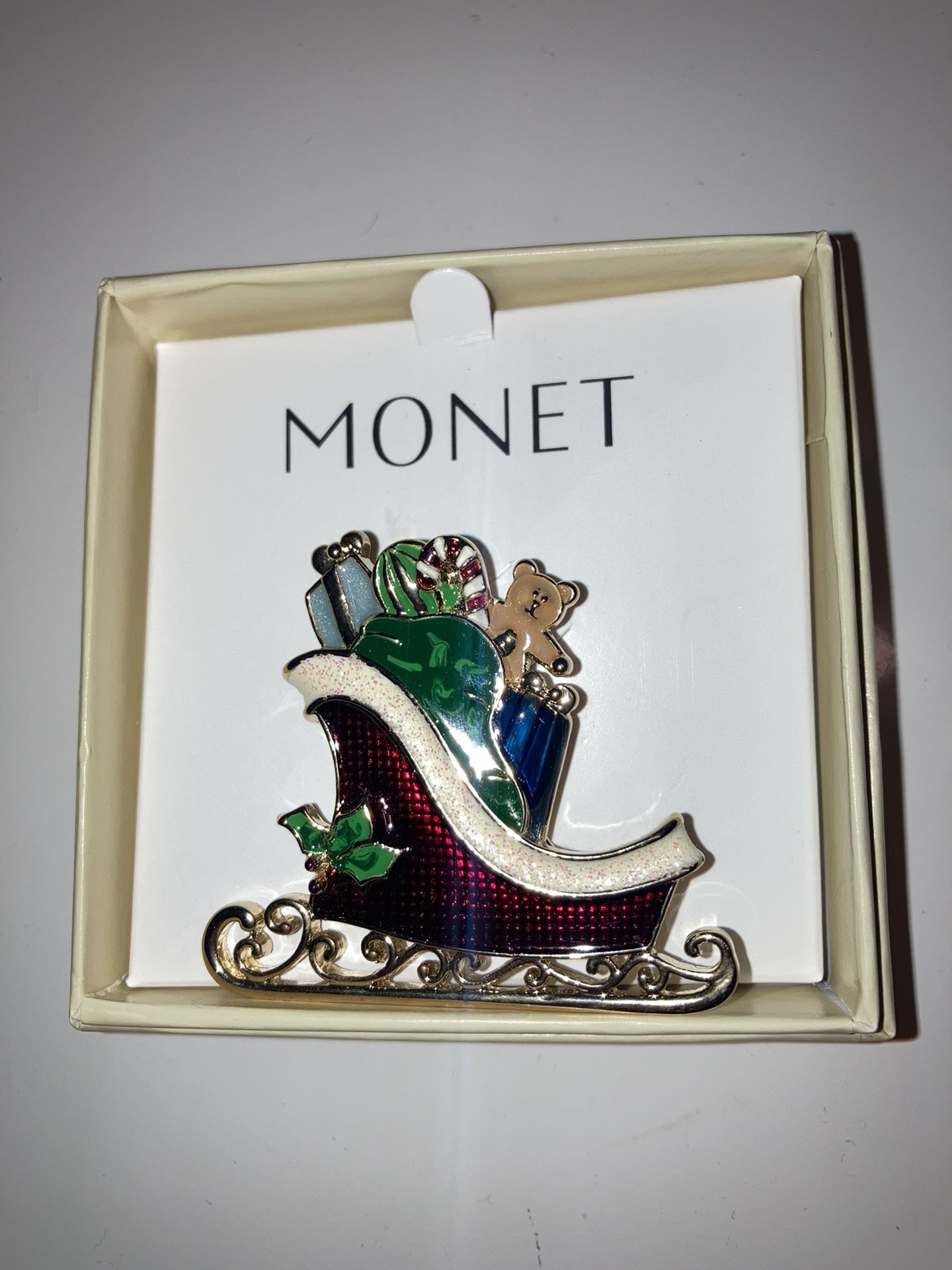 Monet Vintage Christmas Sleigh Pin