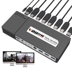 HDMI KVM Switch 2 Port Monitor Switch for 1 Monitors 2 Computers or MacBook pros, UHD 4K@60Hz, USB3.0 Hub, Switching PC Keyboard Mouse Speaker with 4p
