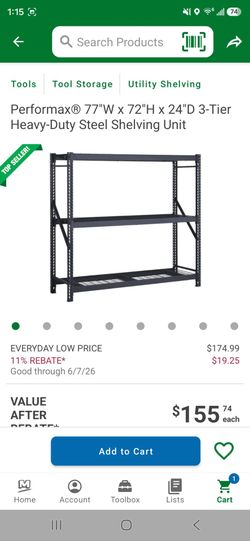 Performax® 77"W x 72"H x 24"D 3-Tier Heavy-Duty Steel Shelving Unit