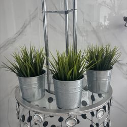 3 X Small Artificial Plants With 3 Pots 