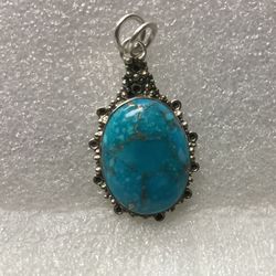 Vintage Sterling Silver Turquoise Pendant 