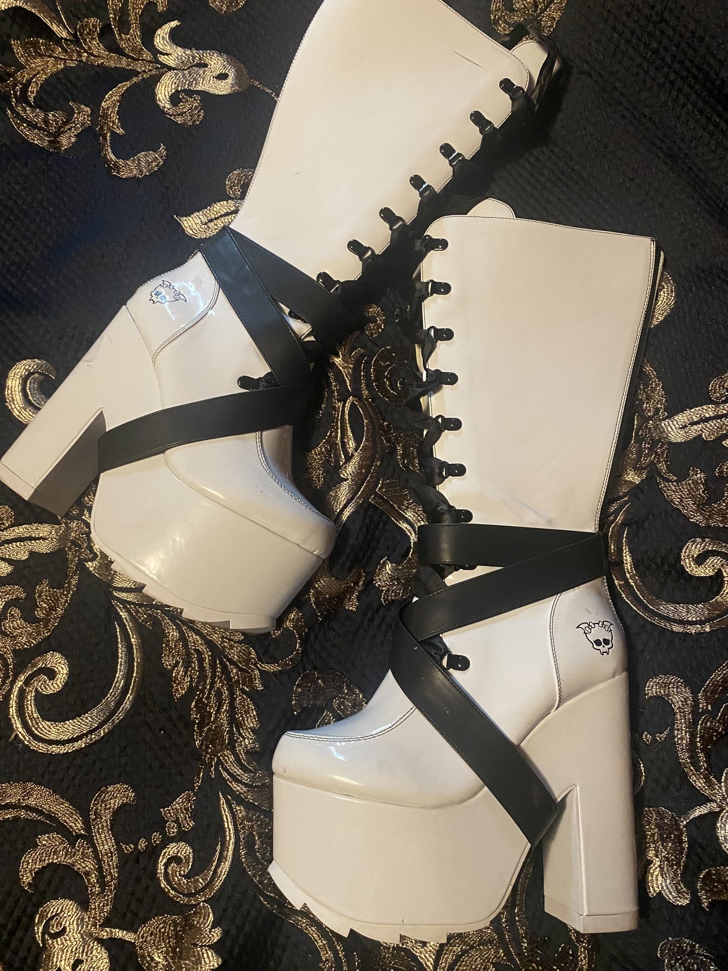 YRU X Monster High Draculuara Black And White Platform Boots