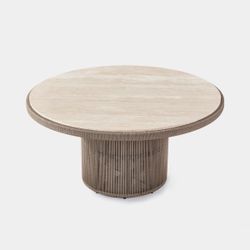 Open Box - FORMENTERA ROUND DINING TABLE 60" materials for any outdoor space  Featuring exposed aluminum tube, twisted all-weather rope and Marble Top