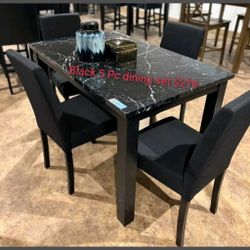 Black 5 pc dining table set marble top 