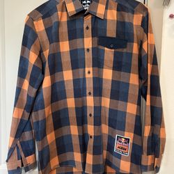 MEN’S OFFICIAL RED BULL KTM RACING CHECKED FLANNEL CASUAL SHIRT SIZE L 