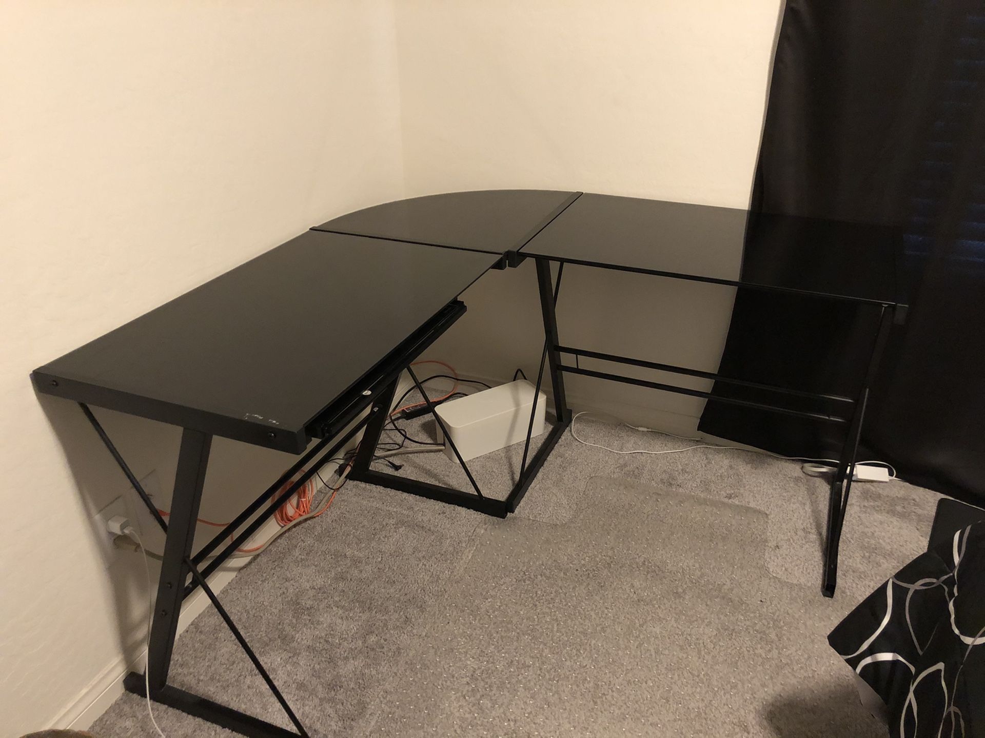L Shaped Black Glass Desk