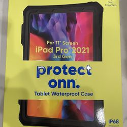onn. Waterproof Tablet Case for iPad Pro 2021 3rd Gen 11'' Screen, Black