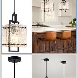 Black Crystal Pendant Light Water Ripple Glass Chandelier Lights Modern Elegant L7'' x H14.4'' Pendant Lighting, Luxury, Kitchen Island, Dining Room, 