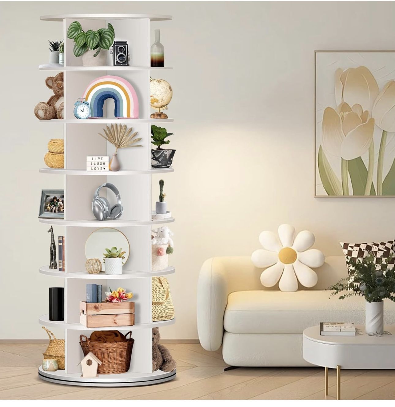 7 Tier Rotating Shoe Rack, 360° Revolving Free Standing Organizer Multifunctional Storage Bookshelf
