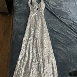 Bridesmaid Wedding Party Dress Silver Sequin 